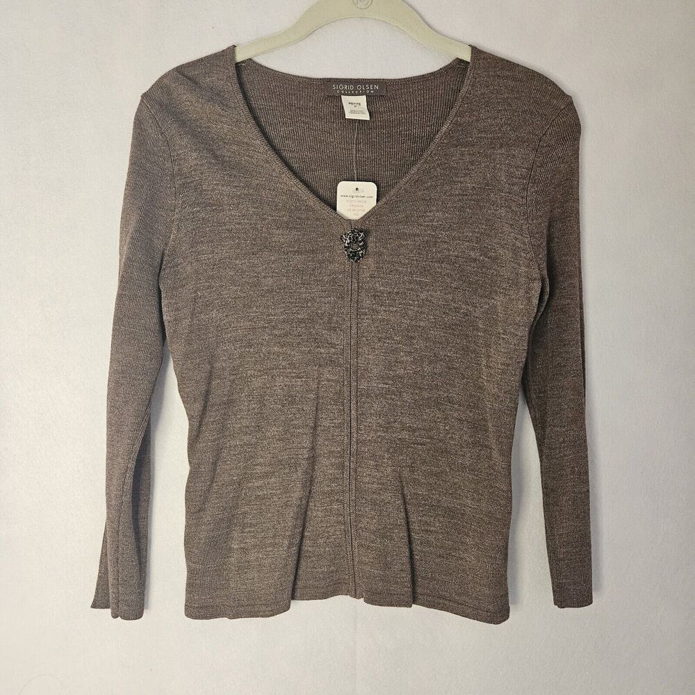 SIGRID OLSON Brown Sweater NWT Sz Small Petite Stretch Soft Long Sleeve